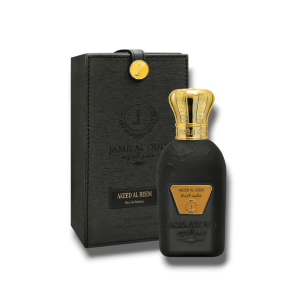 Akeed Al Reem de Jamr Al Oud, 60ml, une eau de parfum qui mêle citron marocain, encens et miel pour une fragrance élégante, raffinée et intemporelle.