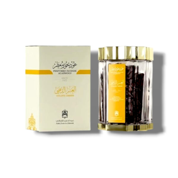 Golden Amber de Abdul Samad Al Qurashi , 70gm , est un bakhoor (encens) raffiné de 70g mêlant ambre, oud et musc pour une fumée envoûtante et chaleureuse.