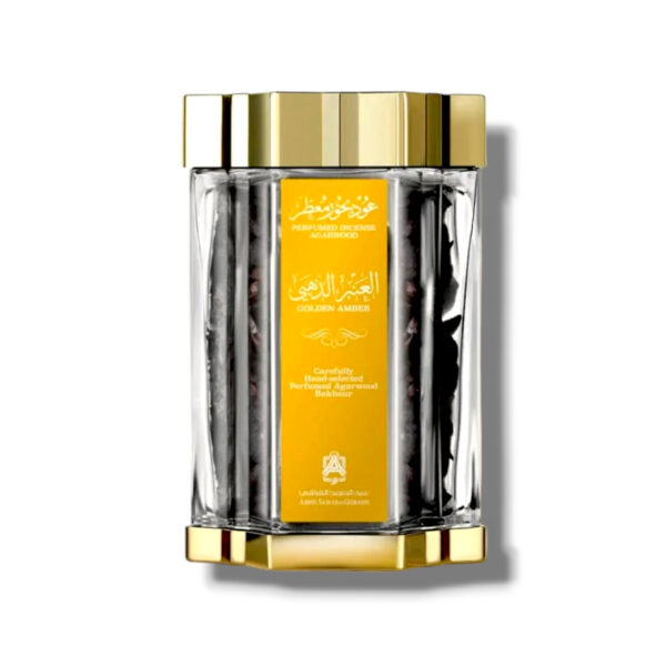 Golden Amber de Abdul Samad Al Qurashi , 70gm , est un bakhoor (encens) raffiné de 70g mêlant ambre, oud et musc pour une fumée envoûtante et chaleureuse.